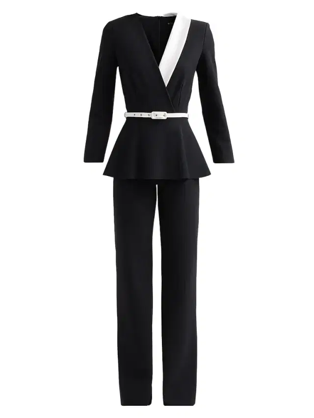 Chiara Boni La Petite Robe Women's Hollis Mix Media Peplum Jumpsuit - Black White