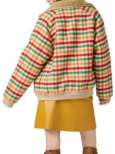 Miu Miu Women's Fleece-Lined Checked Blouson Jacket - Red - Size 0 | Thumbnail 4