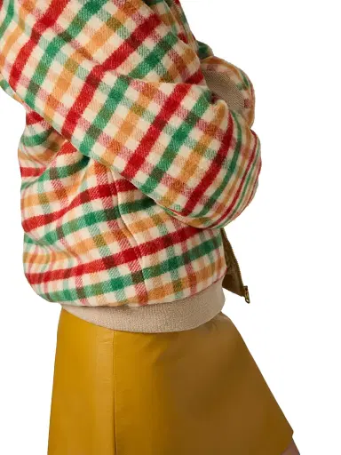 Miu Miu Women's Fleece-Lined Checked Blouson Jacket - Red - Size 0 | Thumbnail 5