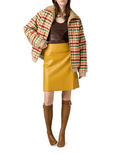 Miu Miu Women's Fleece-Lined Checked Blouson Jacket - Red - Size 0 | Thumbnail 7