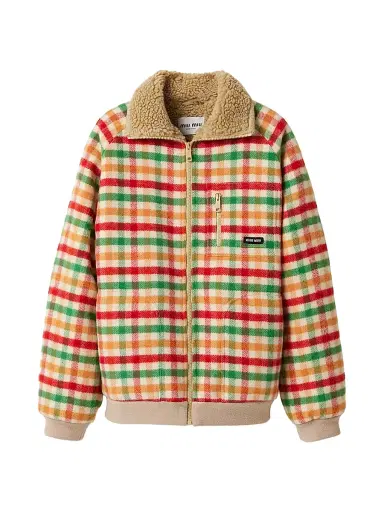 Miu Miu Women's Fleece-Lined Checked Blouson Jacket - Red - Size 0 | Thumbnail 1