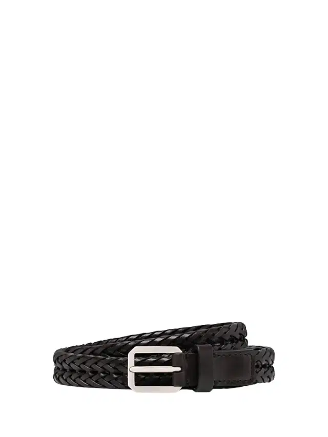 TOM FORD Men's Woven Leather Beveled Edge Buckle Belt - Dark Brown