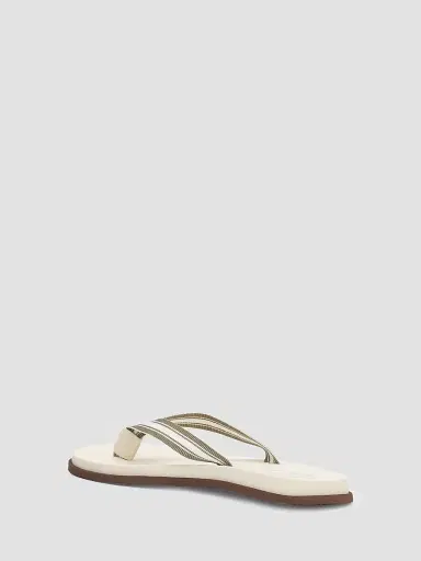 Brunello Cucinelli Men's Striped Leather Flip-Flops - White | Thumbnail 2 Brunello Cucinelli Men's Striped Leather Flip-Flops - White | Thumbnail 2