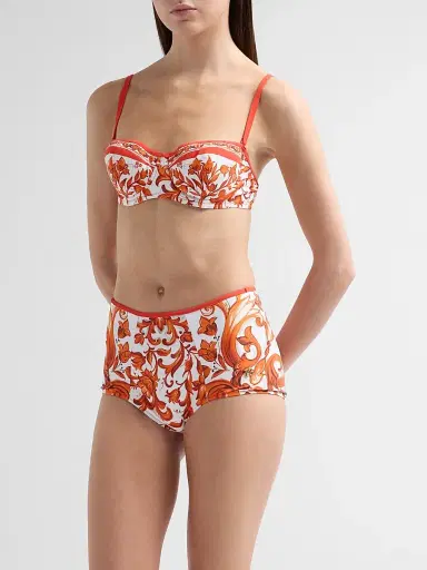 Dolce & Gabbana Women's Maiolica Printed Bikini - Maiolica Orange - Size XL | Thumbnail 4