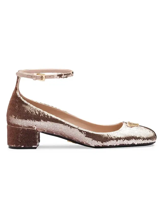 Prada Women's Sequined Satin Pumps - Pink