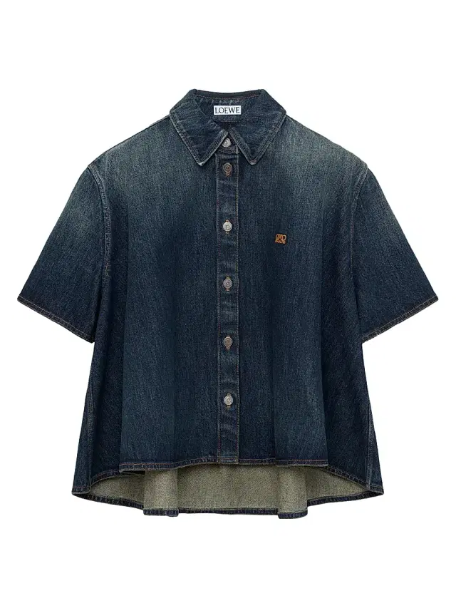 LOEWE Women's Denim Short-Sleeve Shirt - Dark Blue