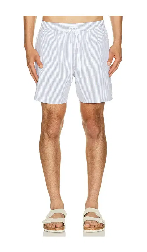 Mid Length Striped Textured Swim Trunk