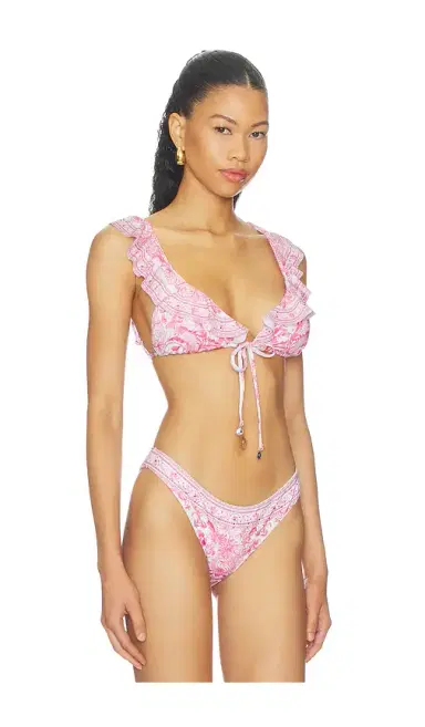 Camilla Tie Front Tri Bikini Top With Frill Neck | Thumbnail 2