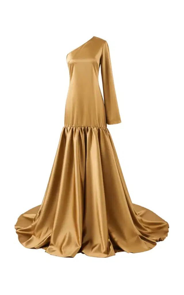 The New Arrivals Ilkyaz Ozel Ecliptia One-Shoulder Satin Maxi Dress