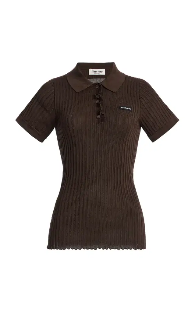 Miu Miu Ribbed-Knit Silk-Blend Polo