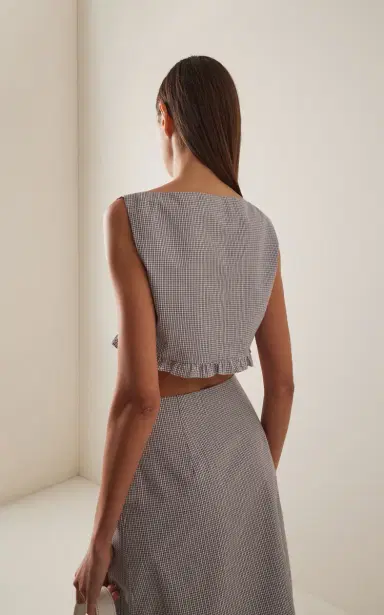 Miu Miu Checkered Cropped Cotton Top | Thumbnail 4 Miu Miu Checkered Cropped Cotton Top | Thumbnail 4