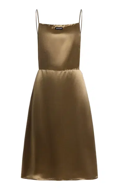 Miu Miu Ruffled Satin Midi Dress | Thumbnail 1