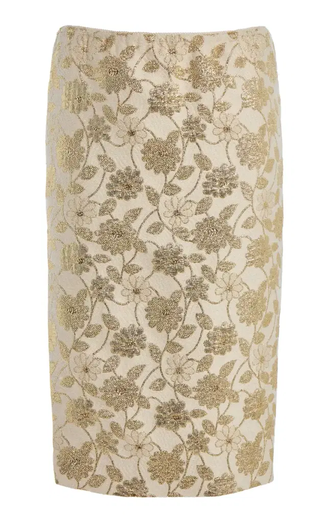 Saint Laurent Floral Brocade Midi Skirt