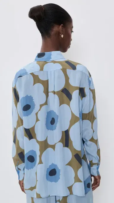 Marimekko Jarki Unikko Button Down Shirt Light Blue/Olive Green | Thumbnail 3 Marimekko Jarki Unikko Button Down Shirt Light Blue/Olive Green | Thumbnail 3