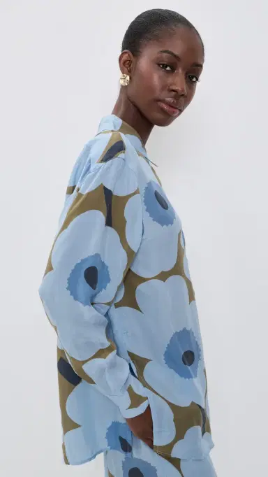 Marimekko Jarki Unikko Button Down Shirt Light Blue/Olive Green | Thumbnail 4 Marimekko Jarki Unikko Button Down Shirt Light Blue/Olive Green | Thumbnail 4