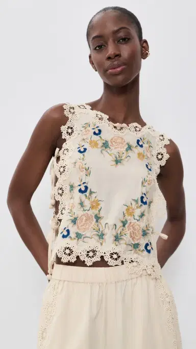 Sea Adonna Embroidered Sleeveless Top Cream | Thumbnail 2