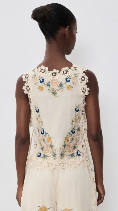 Sea Adonna Embroidered Sleeveless Top Cream | Thumbnail 3
