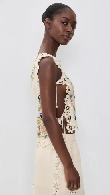 Sea Adonna Embroidered Sleeveless Top Cream | Thumbnail 4