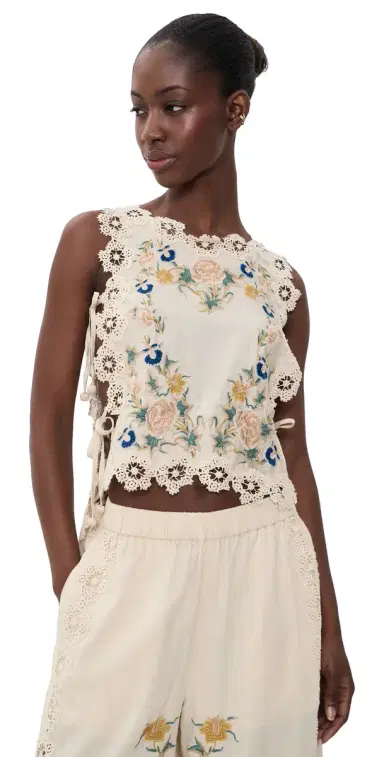 Sea Adonna Embroidered Sleeveless Top Cream | Thumbnail 1