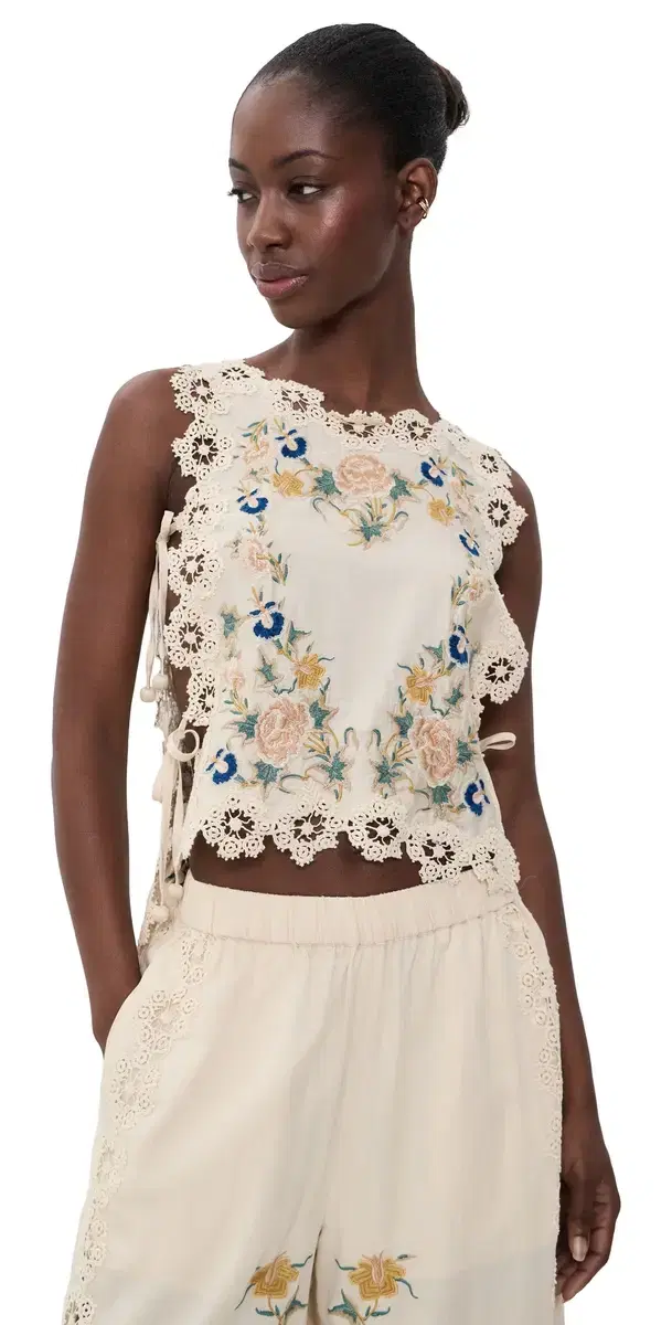 Adonna Embroidered leeveless Top Cream