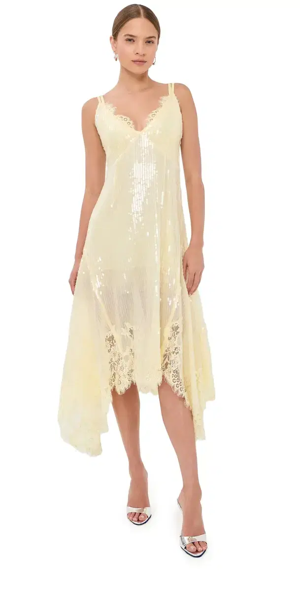 Monse Sequin Double Laced Dress Soft Yellow