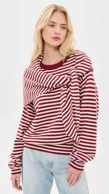 LIONESS Olsen Knit Top Wine Stripe | Thumbnail 2