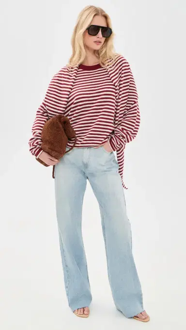 LIONESS Olsen Knit Top Wine Stripe | Thumbnail 5