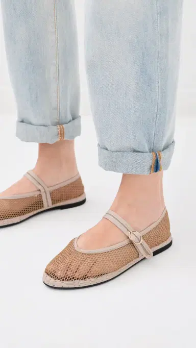 Flabelus Isabella Mesh Mary Jane Flats Khaki 39 | Thumbnail 3
