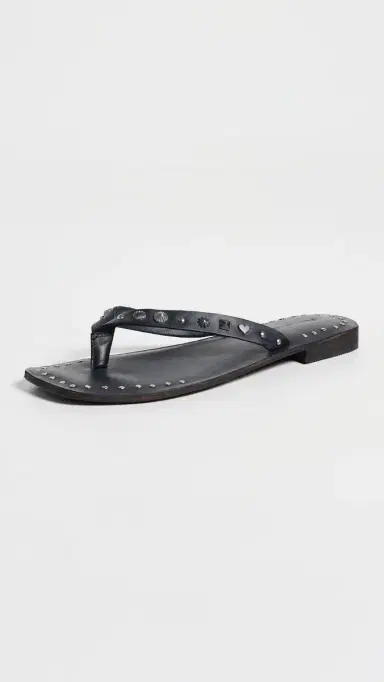 Free People Tide Flip Flops Black Leather 7 | Thumbnail 2