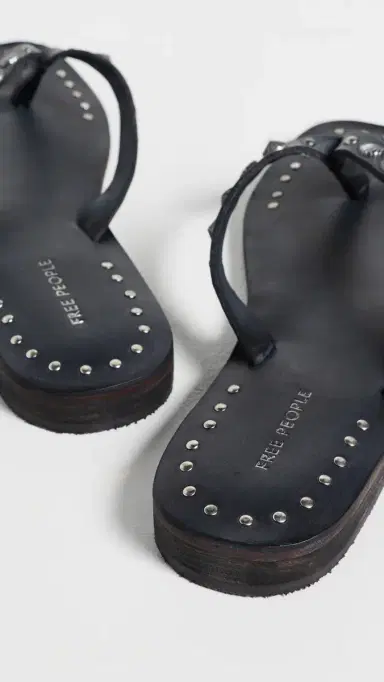 Free People Tide Flip Flops Black Leather 7 | Thumbnail 4