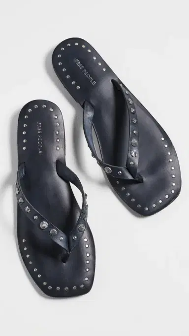 Free People Tide Flip Flops Black Leather 7 | Thumbnail 5