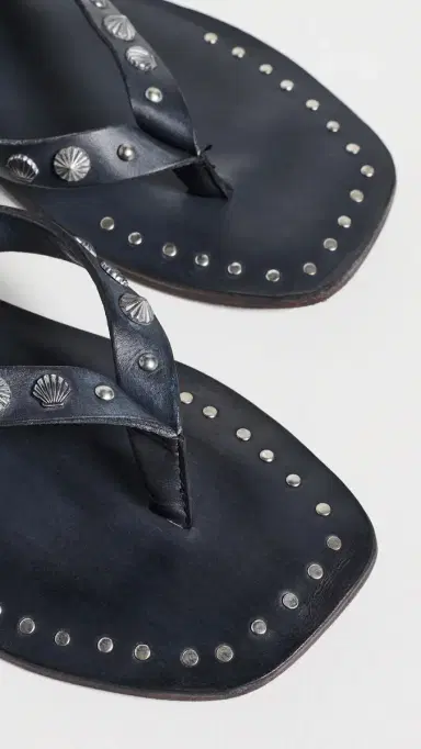 Free People Tide Flip Flops Black Leather 7 | Thumbnail 6