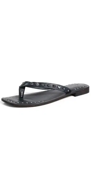 Free People Tide Flip Flops Black Leather 7 | Thumbnail 1