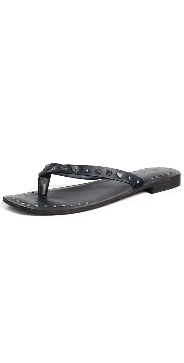 Free People Tide Flip Flops Black Leather