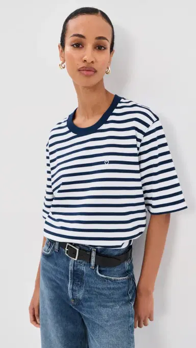 AMI Unisex Quota Boxy Mariniere Tee Encre/Blanc M | Thumbnail 3