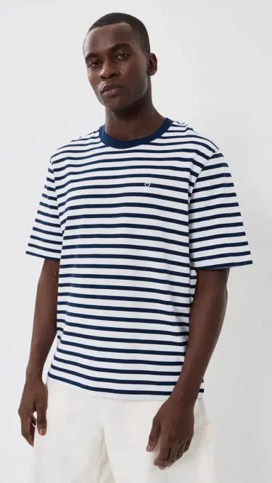 AMI Unisex Quota Boxy Mariniere Tee Encre/Blanc M | Thumbnail 4