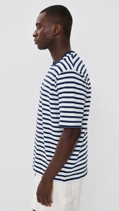 AMI Unisex Quota Boxy Mariniere Tee Encre/Blanc M | Thumbnail 6