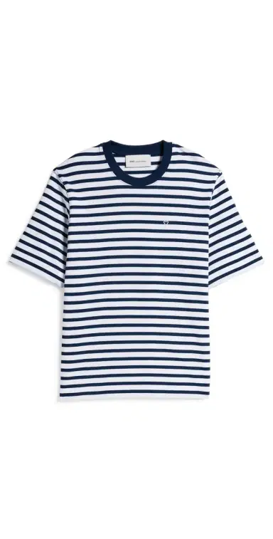 AMI Unisex Quota Boxy Mariniere Tee Encre/Blanc M | Thumbnail 1