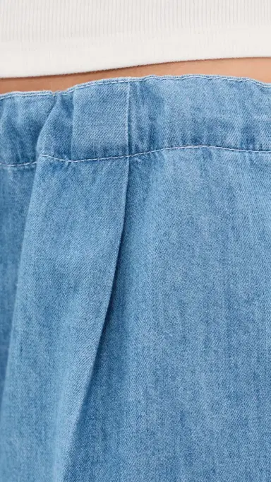 Another Tomorrow Chambray Drawstring Shorts Light Blue Wash L | Thumbnail 6