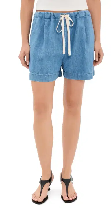 Another Tomorrow Chambray Drawstring Shorts Light Blue Wash L | Thumbnail 1