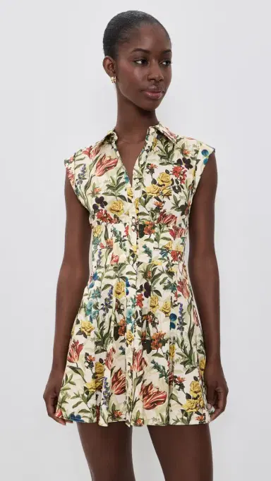 Alice + Olivia Kim Paneled Corset Flared Mini Shirt Dress Desert Springs Vanilla 4 | Thumbnail 2