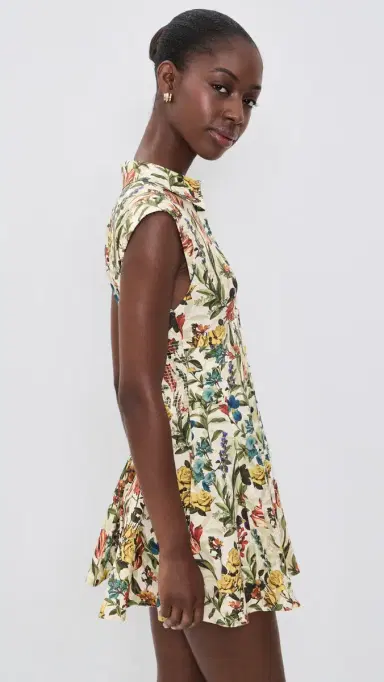 Alice + Olivia Kim Paneled Corset Flared Mini Shirt Dress Desert Springs Vanilla 4 | Thumbnail 4