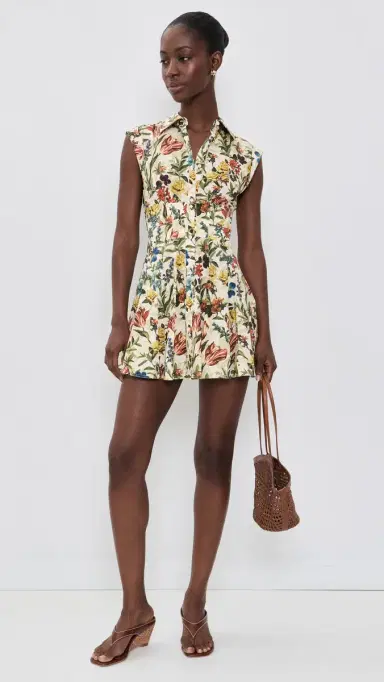 Alice + Olivia Kim Paneled Corset Flared Mini Shirt Dress Desert Springs Vanilla 4 | Thumbnail 5