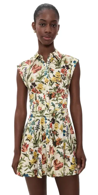 Alice + Olivia Kim Paneled Corset Flared Mini Shirt Dress Desert Springs Vanilla 4 | Thumbnail 1