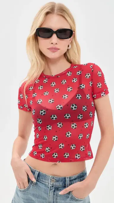Alice + Olivia Tess Crew Baby Tee Go For Gold Hibiscus S | Thumbnail 2
