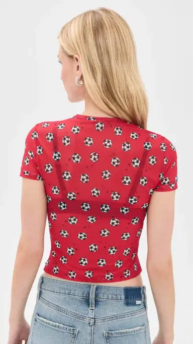 Alice + Olivia Tess Crew Baby Tee Go For Gold Hibiscus S | Thumbnail 3