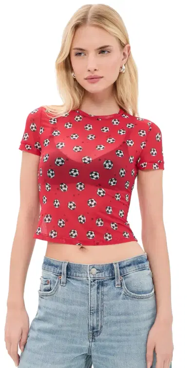 Alice + Olivia Tess Crew Baby Tee Go For Gold Hibiscus S | Thumbnail 1