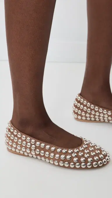 Rabanne Studded Ballerina Flats Beurre 38 | Thumbnail 3