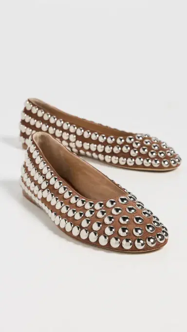 Rabanne Studded Ballerina Flats Beurre 38 | Thumbnail 5