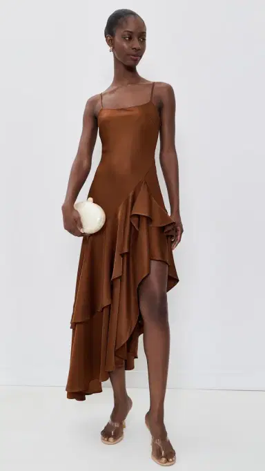 susana monaco Satin Double Ruffle High Low Dress | Thumbnail 2 susana monaco Satin Double Ruffle High Low Dress | Thumbnail 2
